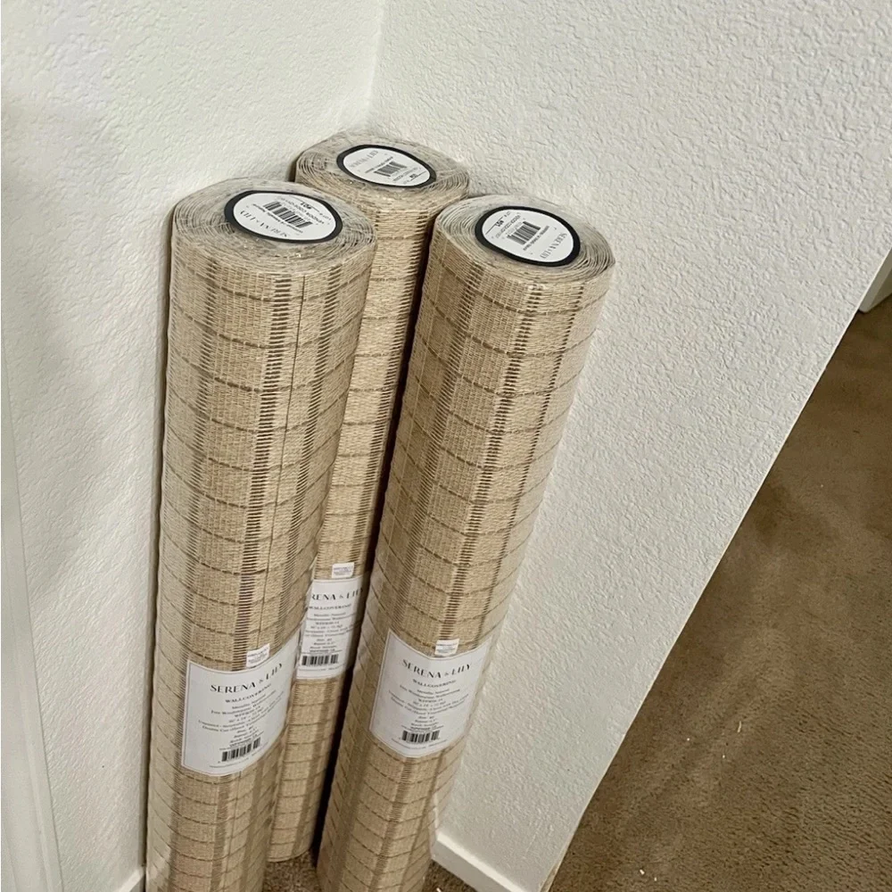 NEW 3 rolls Serena & Lily Jute Windowpane Wallcovering-Metallic Natural